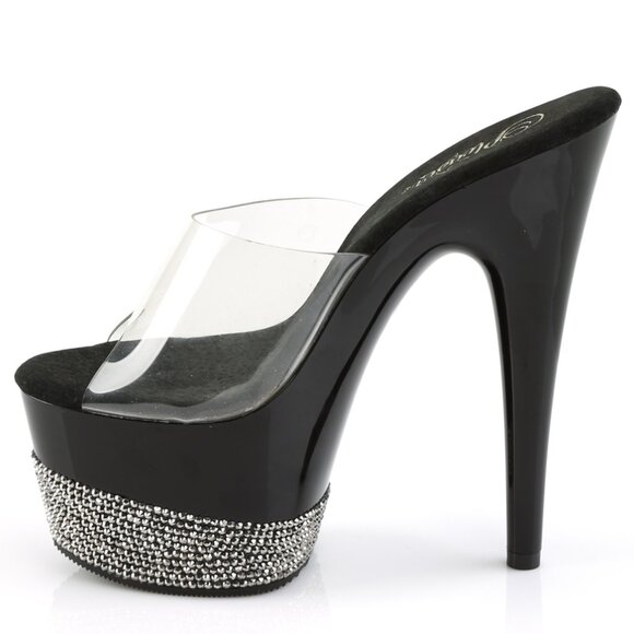 Black Clear Platform Rhinestone Heels | Exotic Dance & Party Mules - Picture 1 of 5